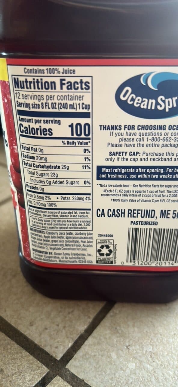 Ocean Spray 100% Juice Cranberry packshot