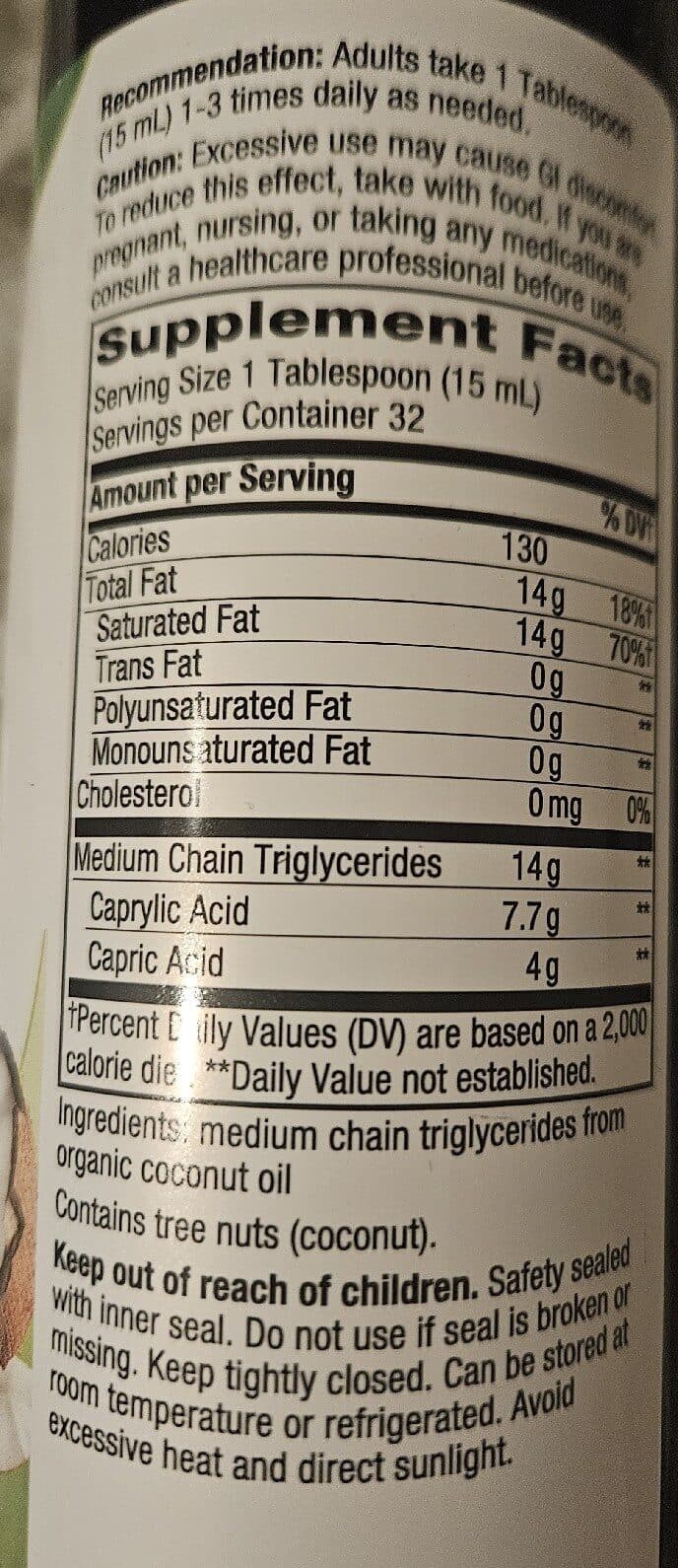 Nature's Way Organic MCT Oil 100% MCTS packshot