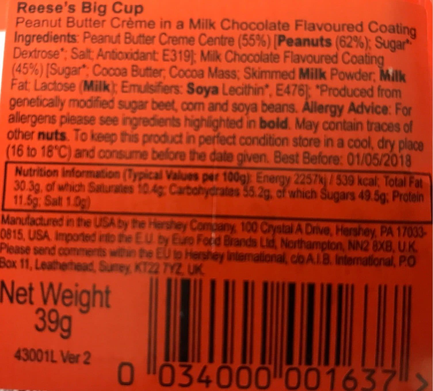 Reese Big cup peanut butter cup packshot