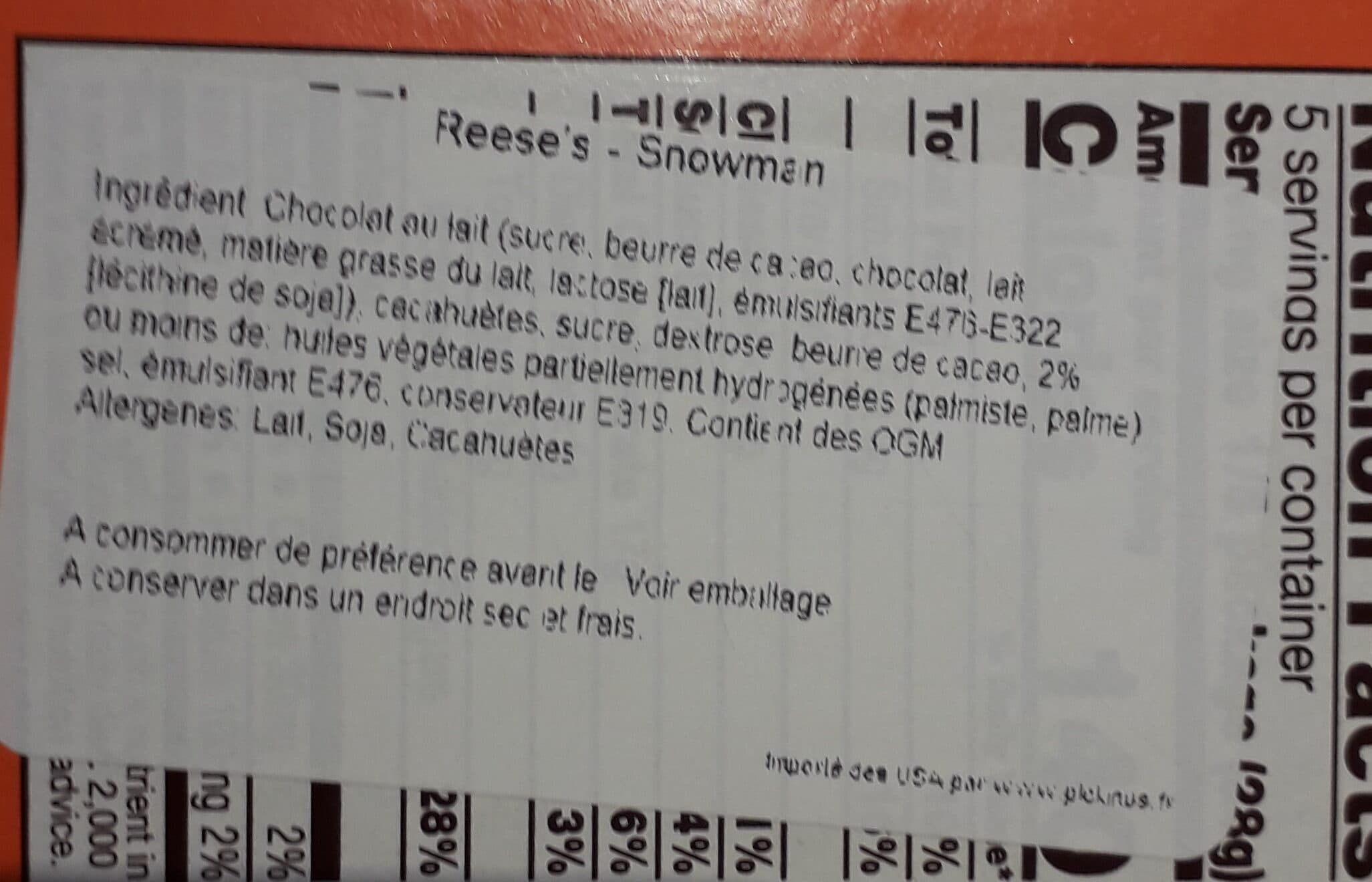 Reese's Milk chocolate peanut butter snowman packshot
