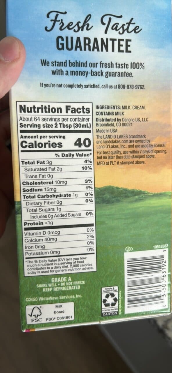 Land O Lakes Half and Half packshot