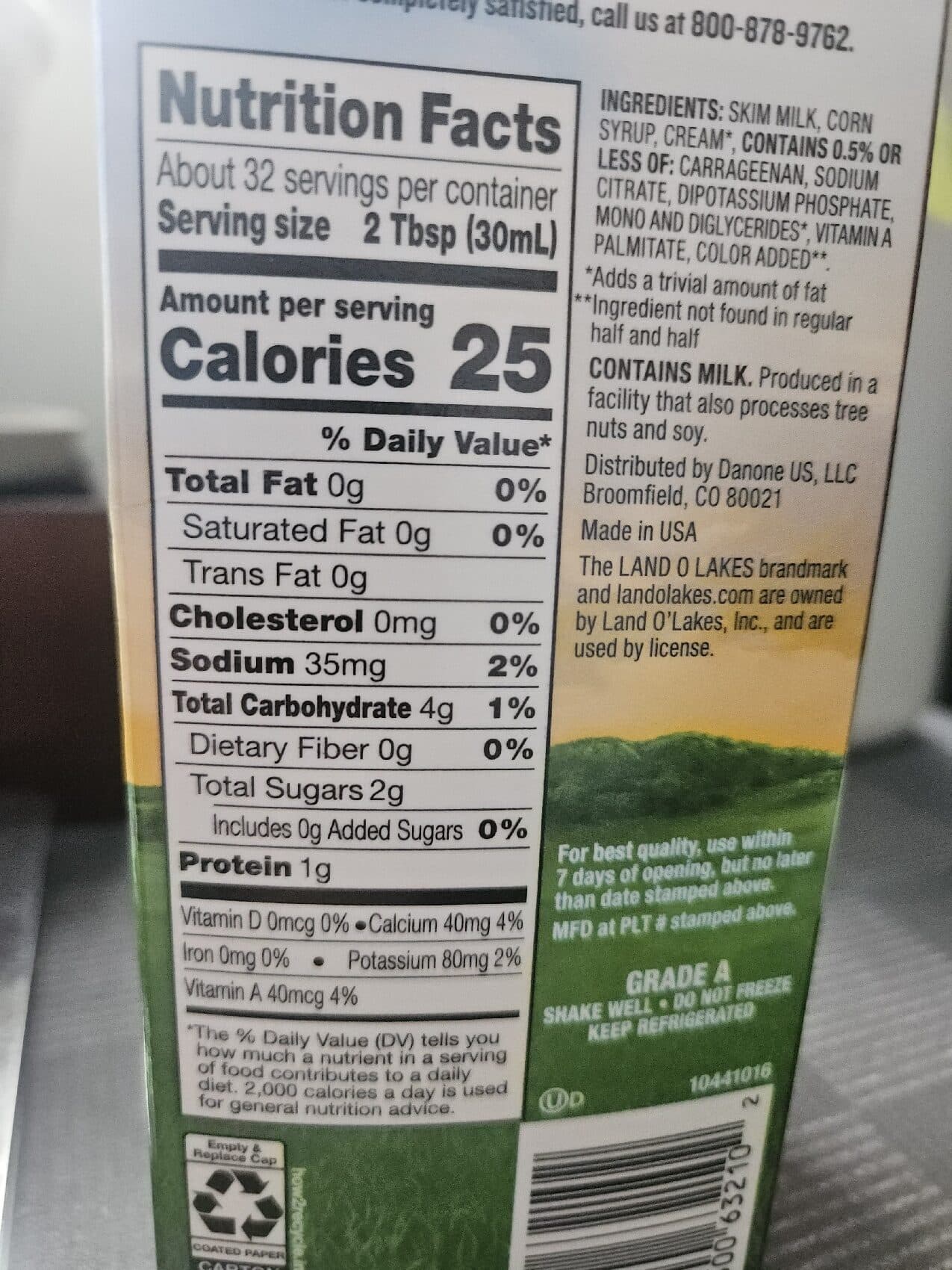 Land O Lakes Fat-Free Half and Half packshot