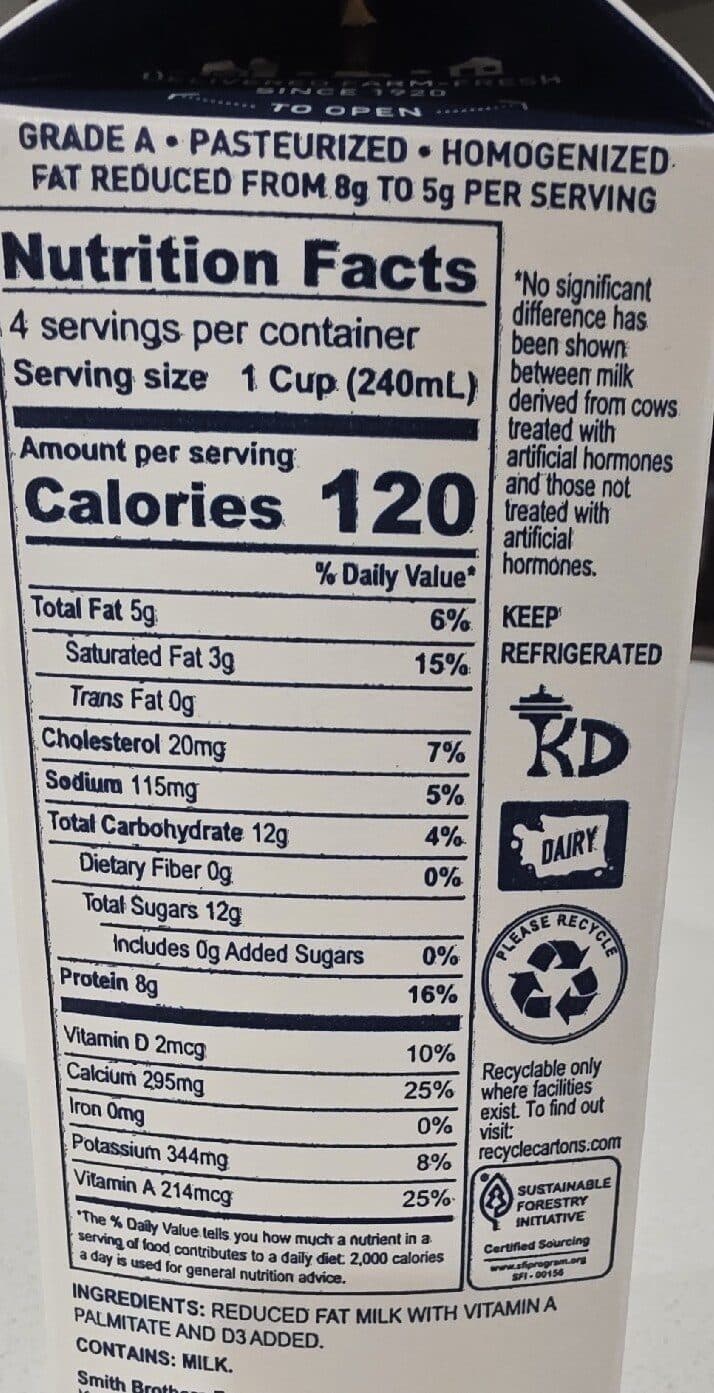 Smith Bros. Farms Inc. Reduced Fat Milk packshot