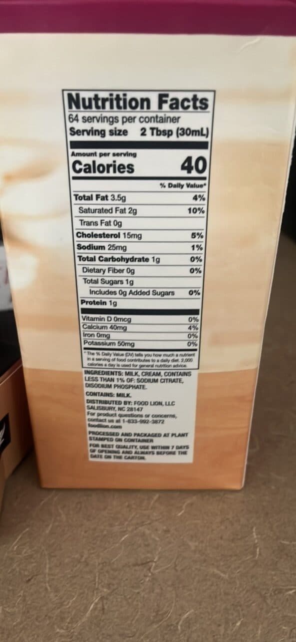 Food Lion Half and Half packshot