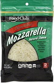 food club shredded mozzarella low-moisture part-skim mozzarella cheese packshot