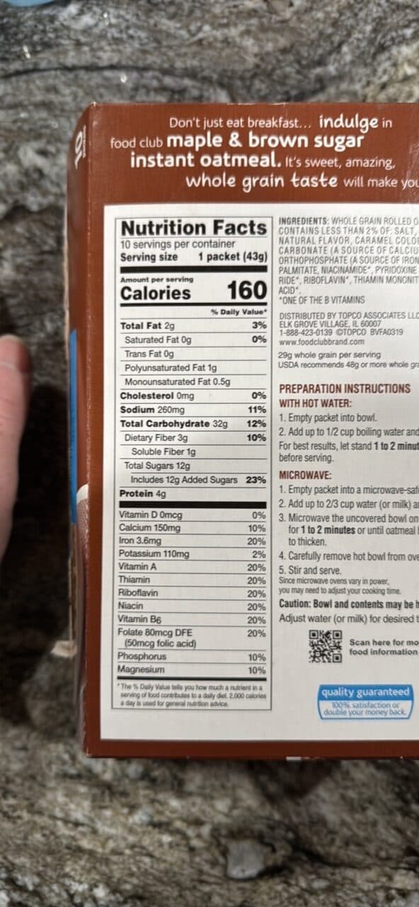 food club maple & brown sugar instant oatmeal packshot