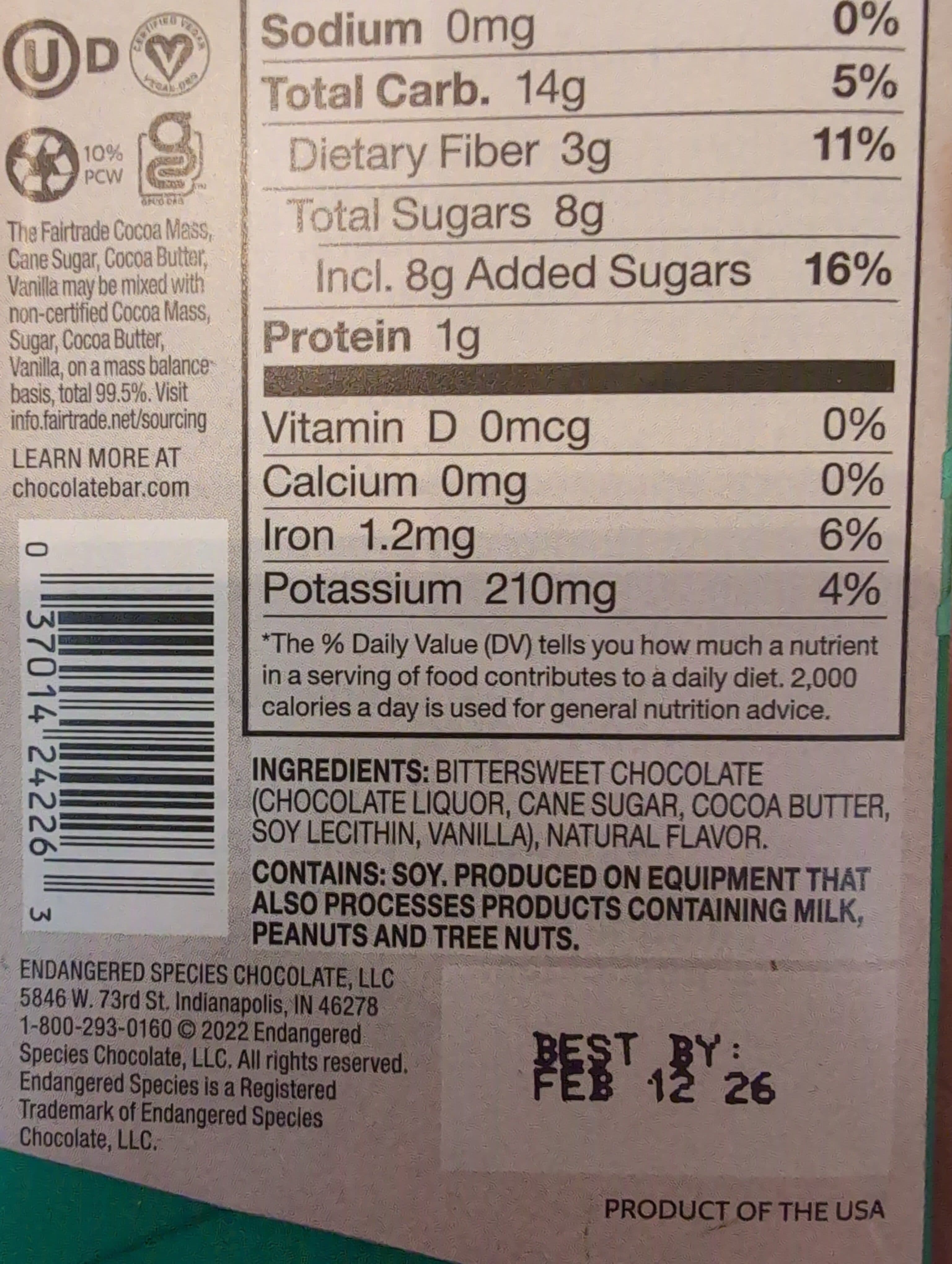 ENDANGERED SPECIES CHOCOLATE forest mint 72% COCOA DARK CHOCOLATE packshot