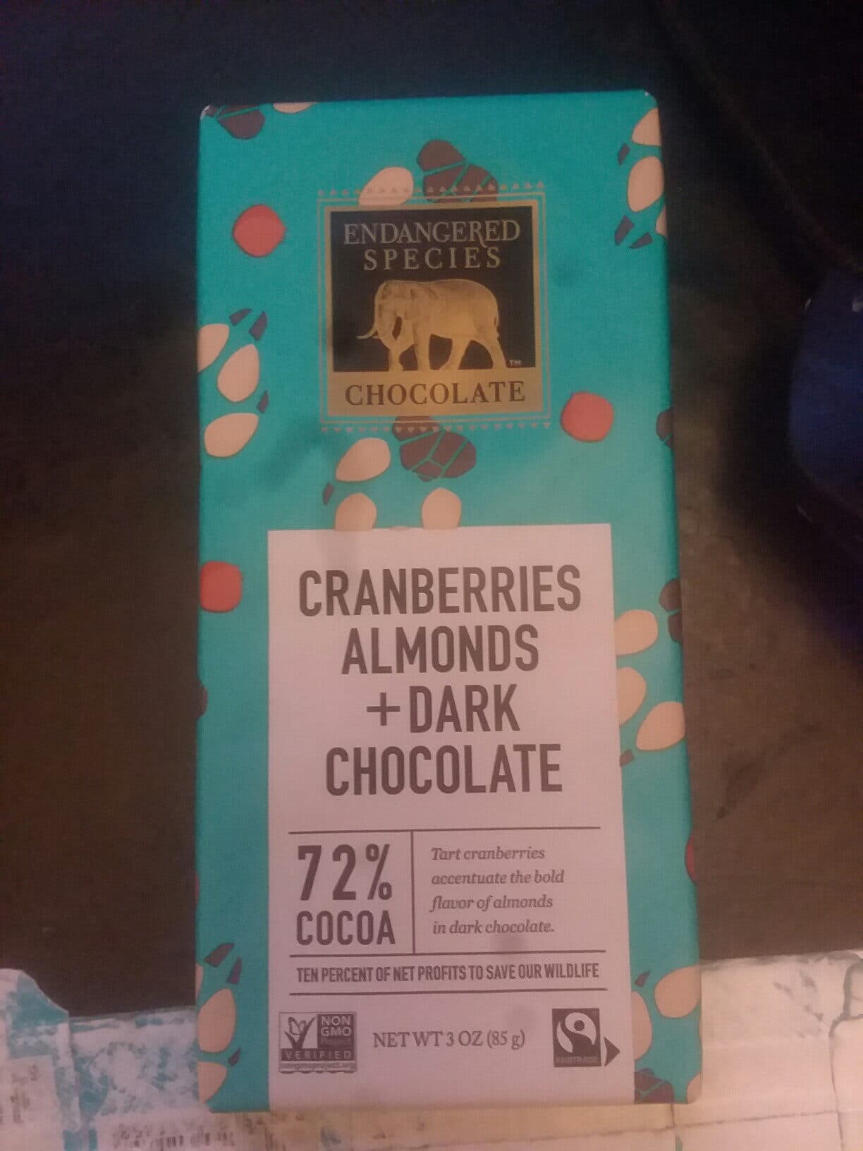 Endangered Species Dark Chocolate With Cranberries & Almonds packshot