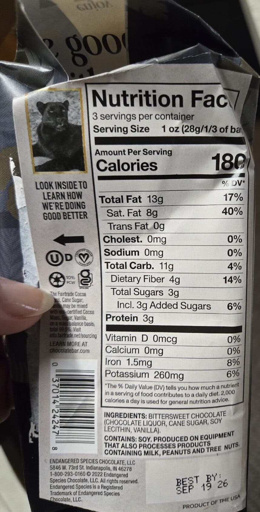Endangered Species Chocolate 88% Cocoa Extreme Dark Chocolate packshot