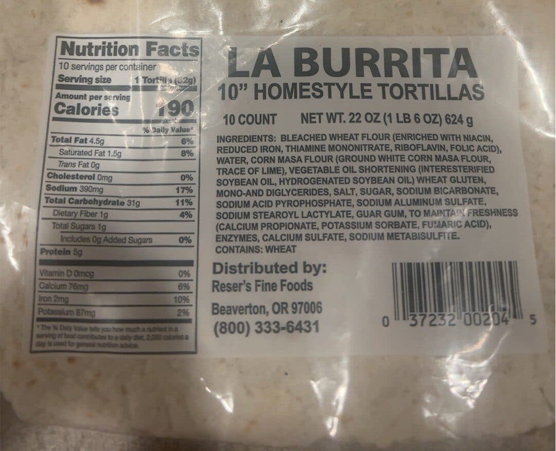 La Burrita Homestyle Tortillas packshot