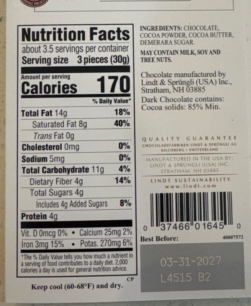 Lindt EXCELLENCE DARK CHOCOLATE packshot