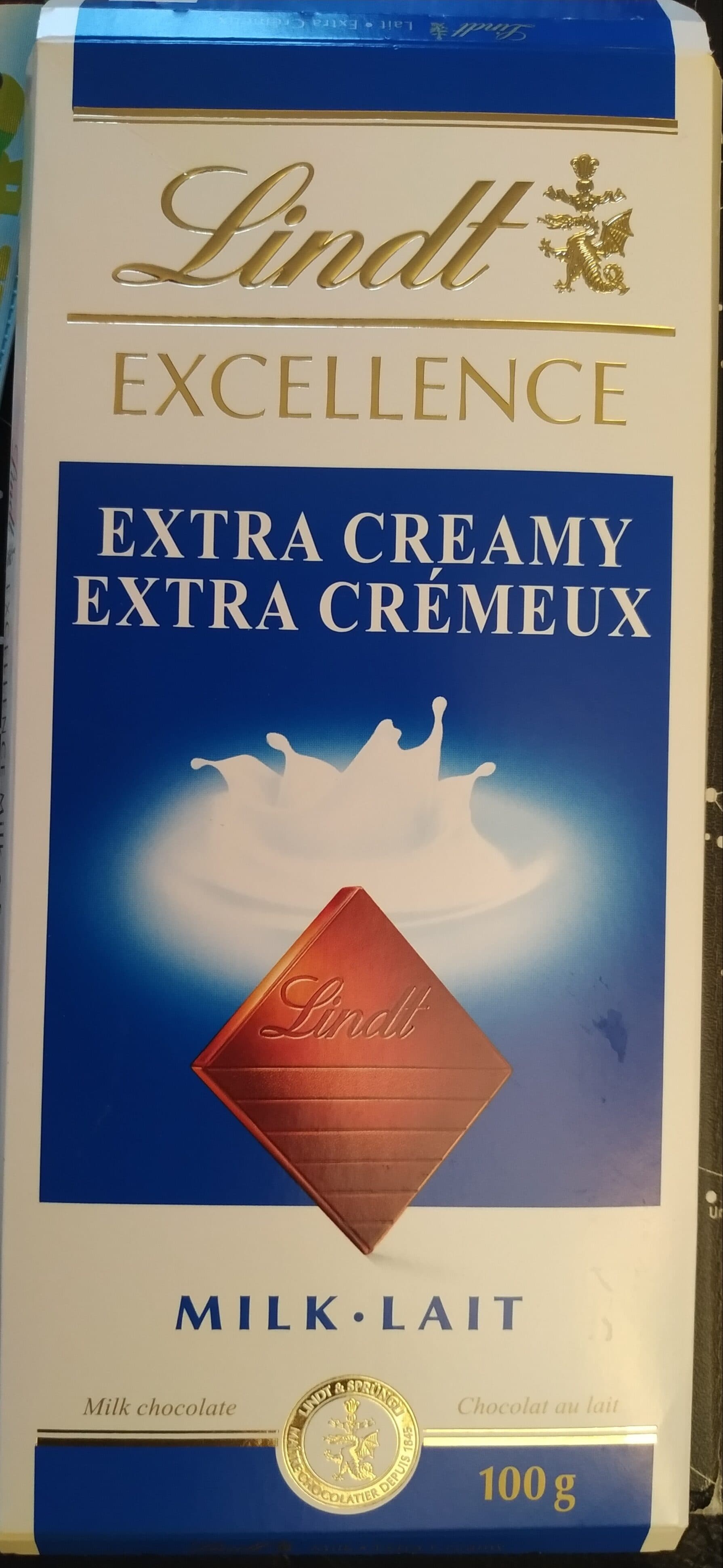 Lindt Barre De Chocolat (extra Crémeux) packshot