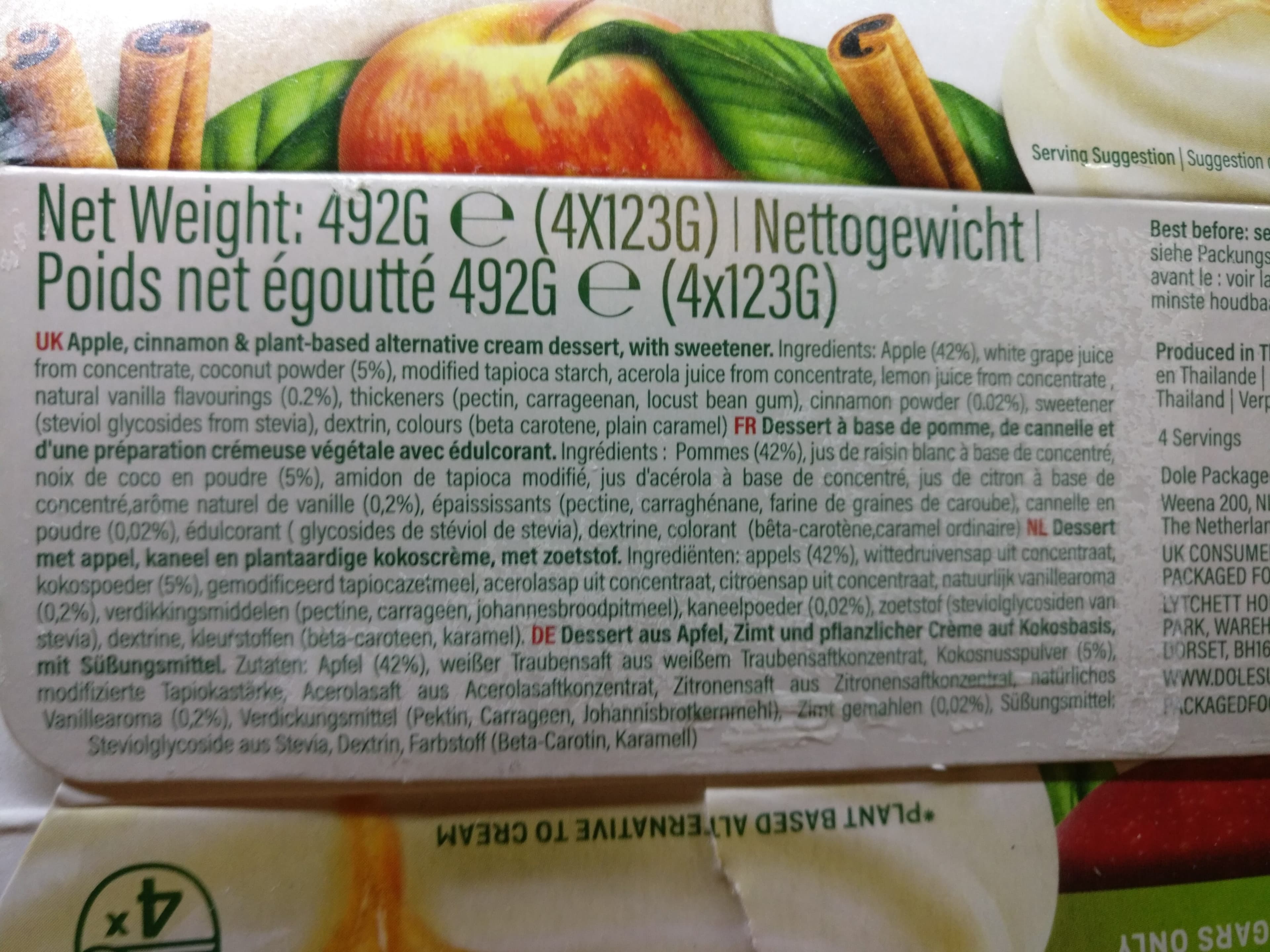 Dole Apple Cinnamon Cream Plant Based packshot