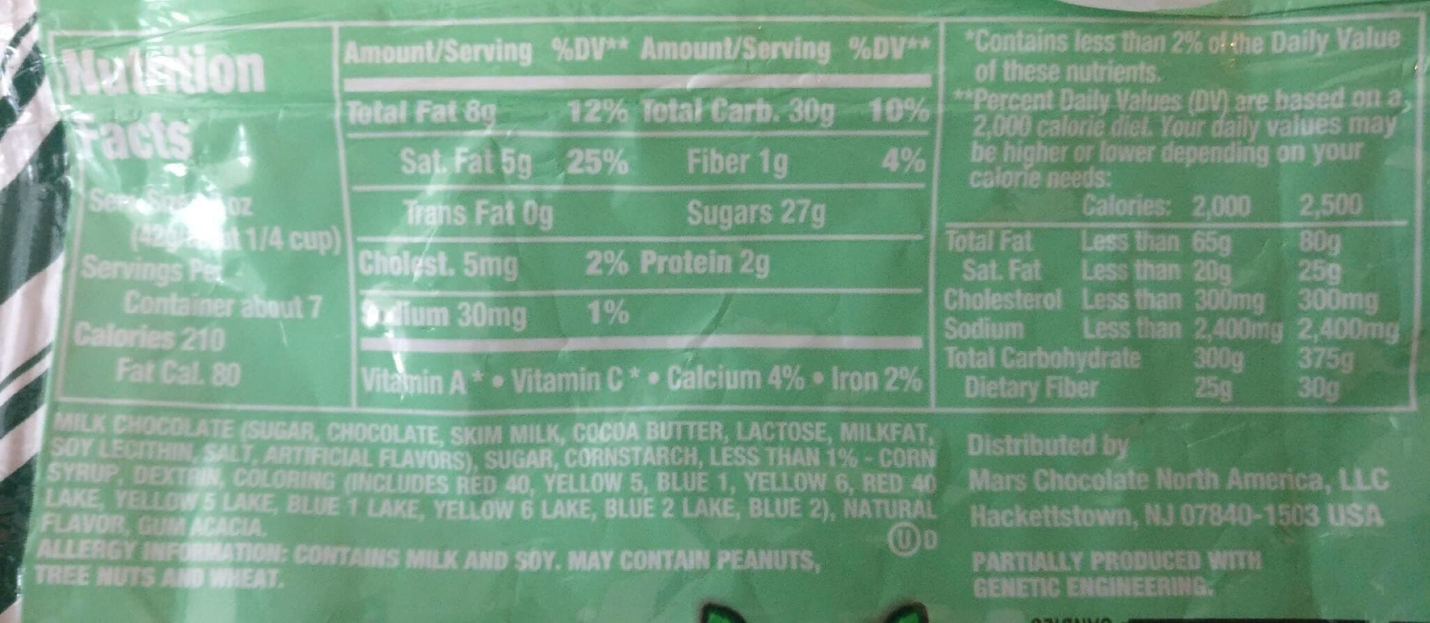 M&m's Christmas mint chocolate candy ounce packshot