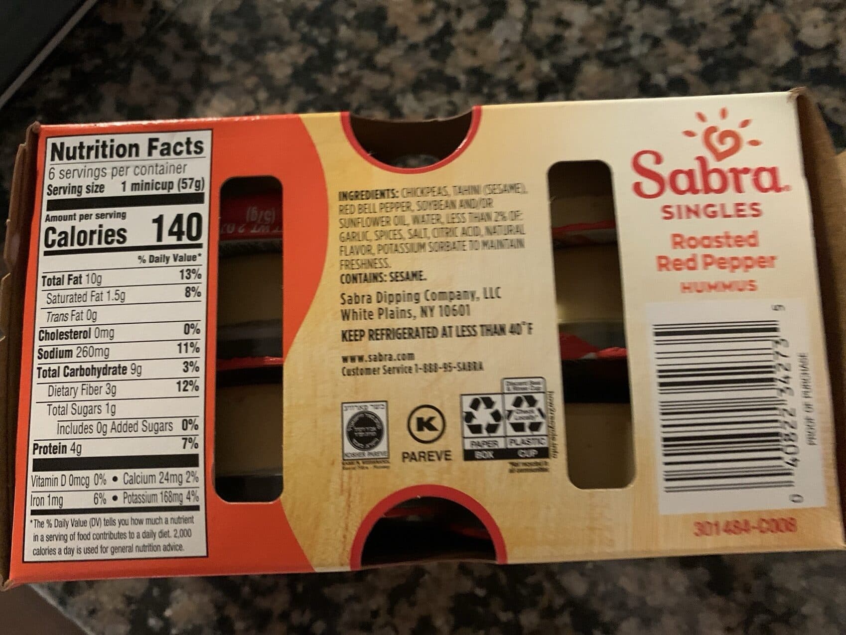 Sabra Roasted Red Pepper Hummus Singles packshot