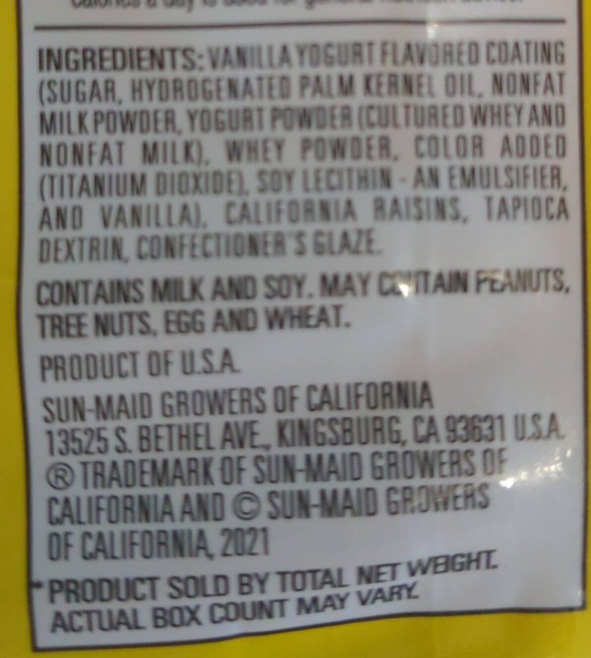Sun-Maid Vanilla yogurt raisins mini-snacks packshot