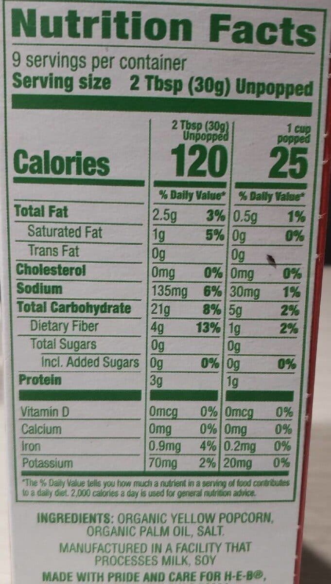 H-E-B Organics Microwave Popcorn packshot