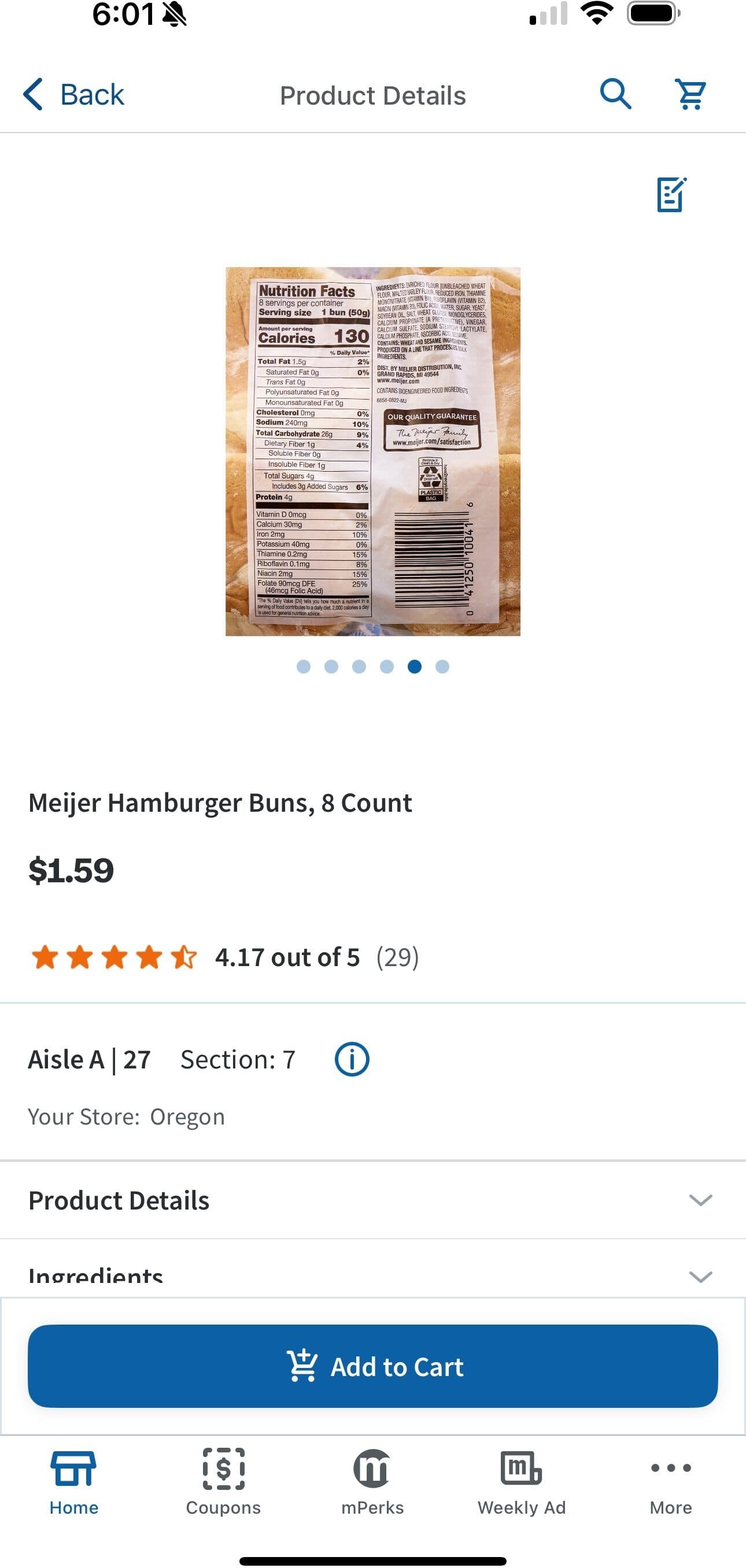 Meijer Hamburger Buns, White packshot