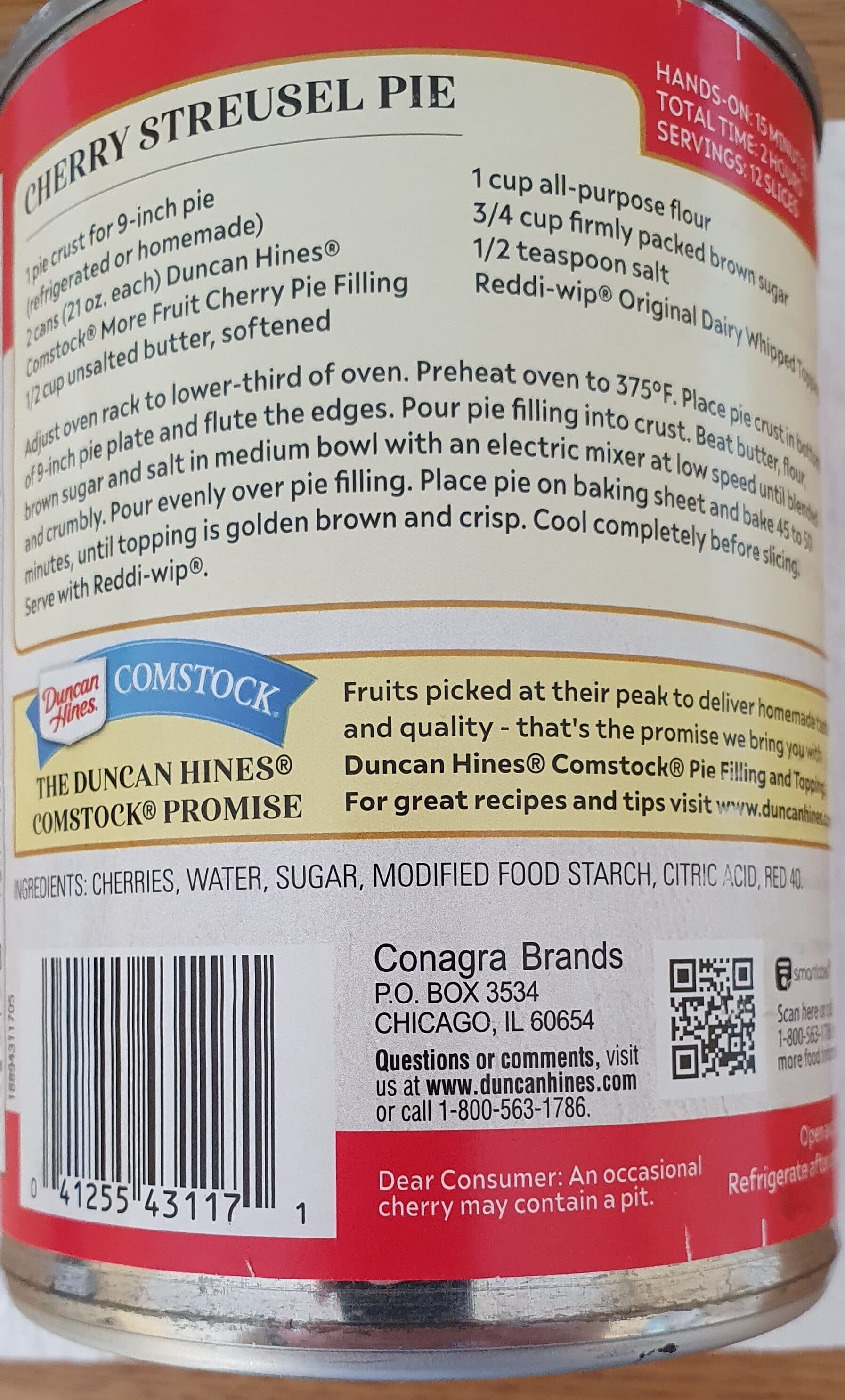 Duncan Hines Duncan hines, comstock, pie filling & topping, cherry packshot