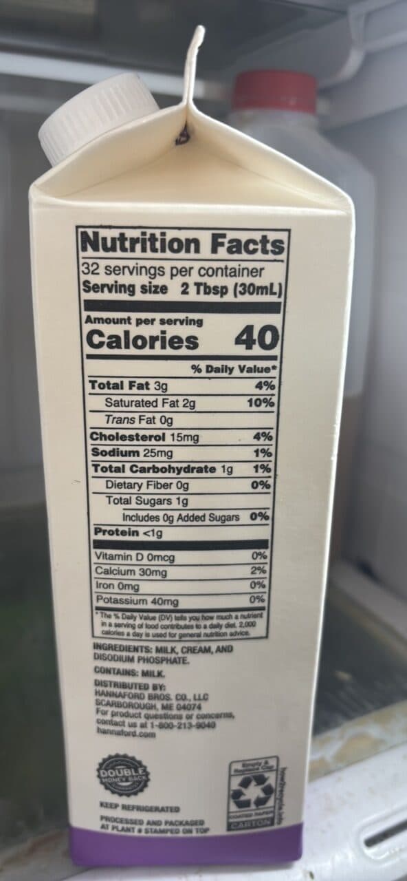 Hannaford half & half packshot