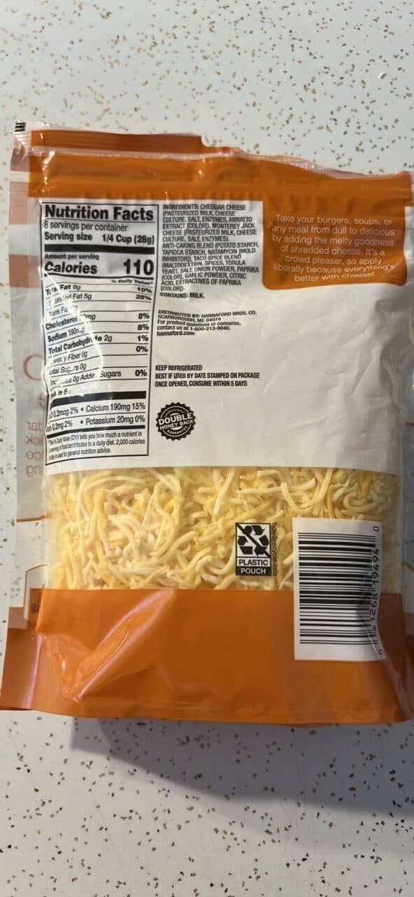 Hannaford fancy shredded 2 cheese mexican style taco cheese packshot