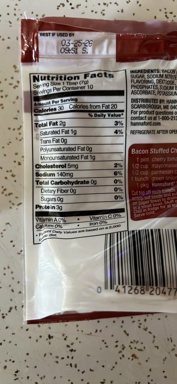 Hannaford real bacon bits packshot