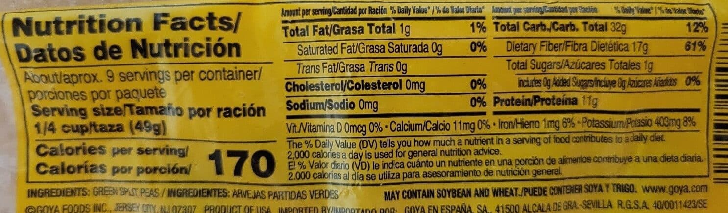 Goya Green Split Peas packshot