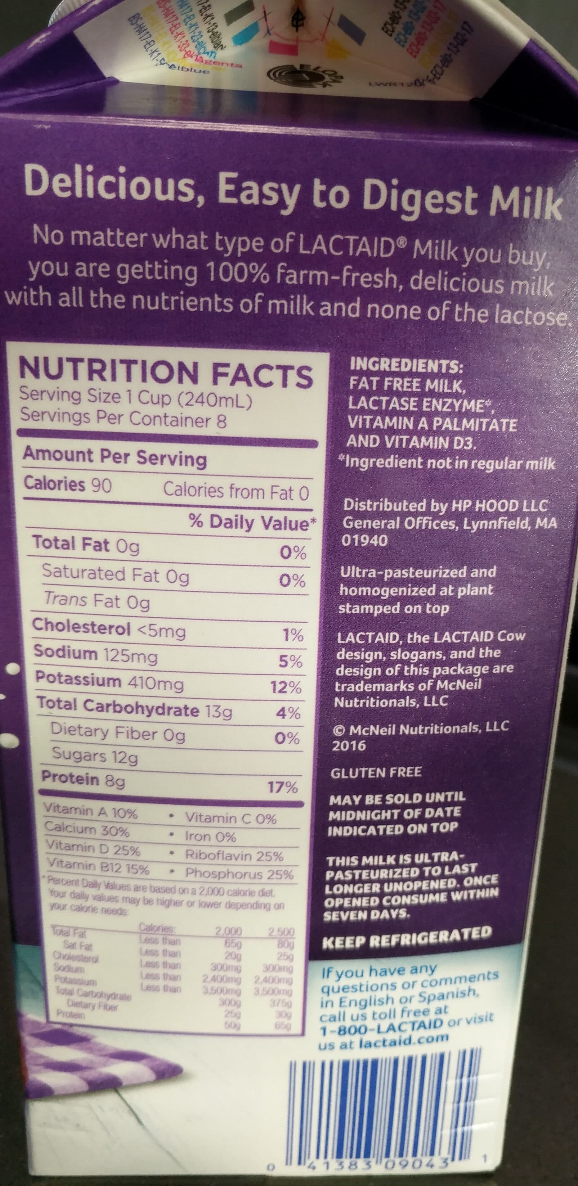Lactaid Fat Free Milk packshot