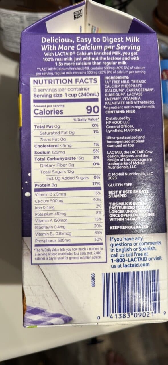 Lactaid Fat Free Milk packshot