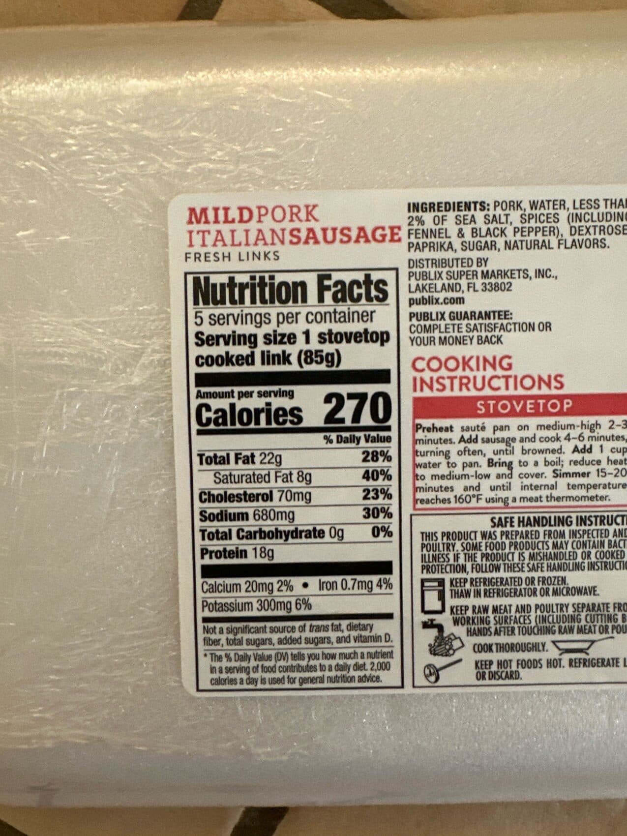 Publix Fresh Sausage Links packshot