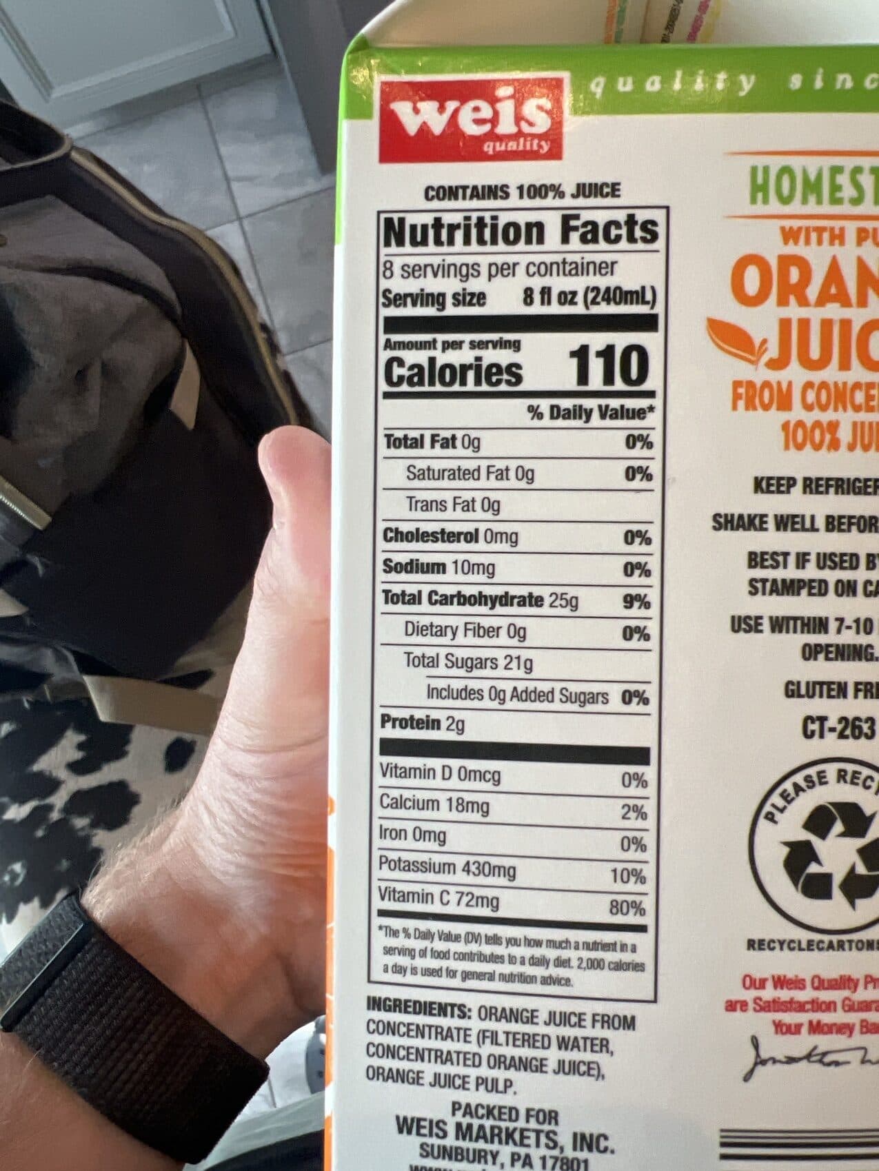 Weis Orange Juice From Concentrate With Pulp packshot