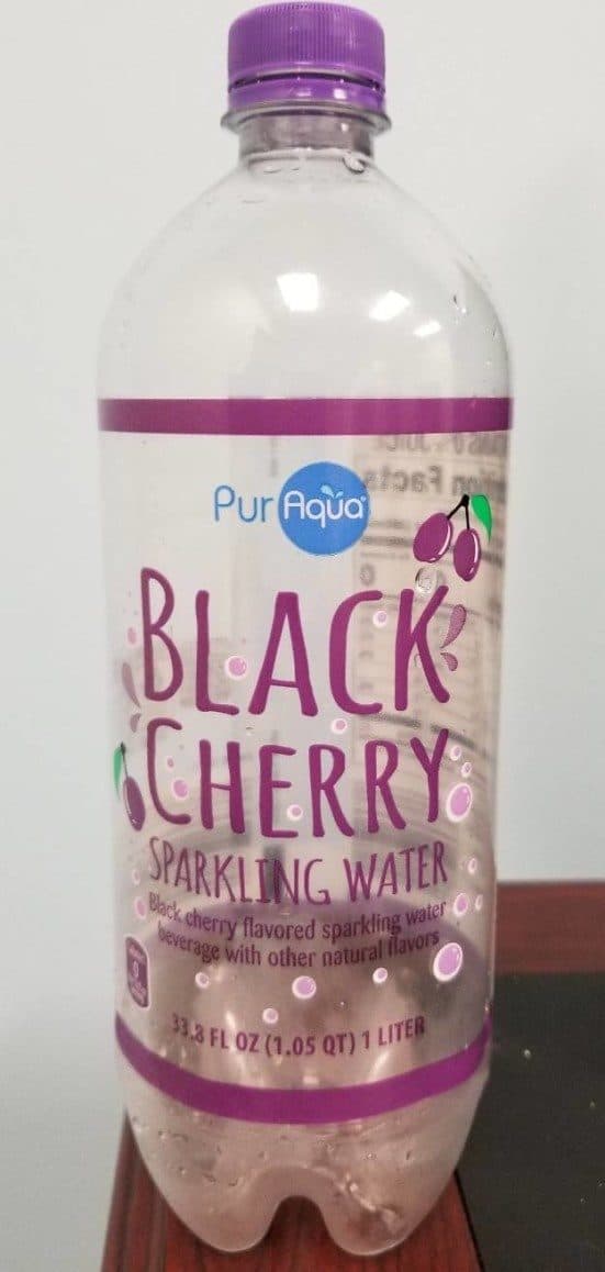 Aldi Black cherry sparkling water beverage, black cherry packshot