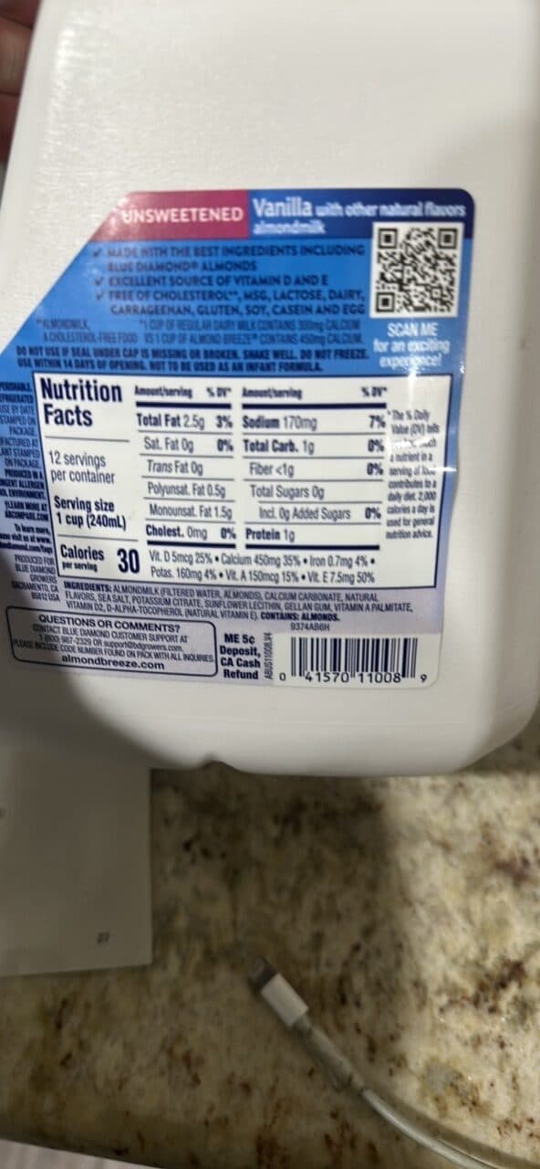 Blue Diamond Almonds Vanilla almondmilk packshot