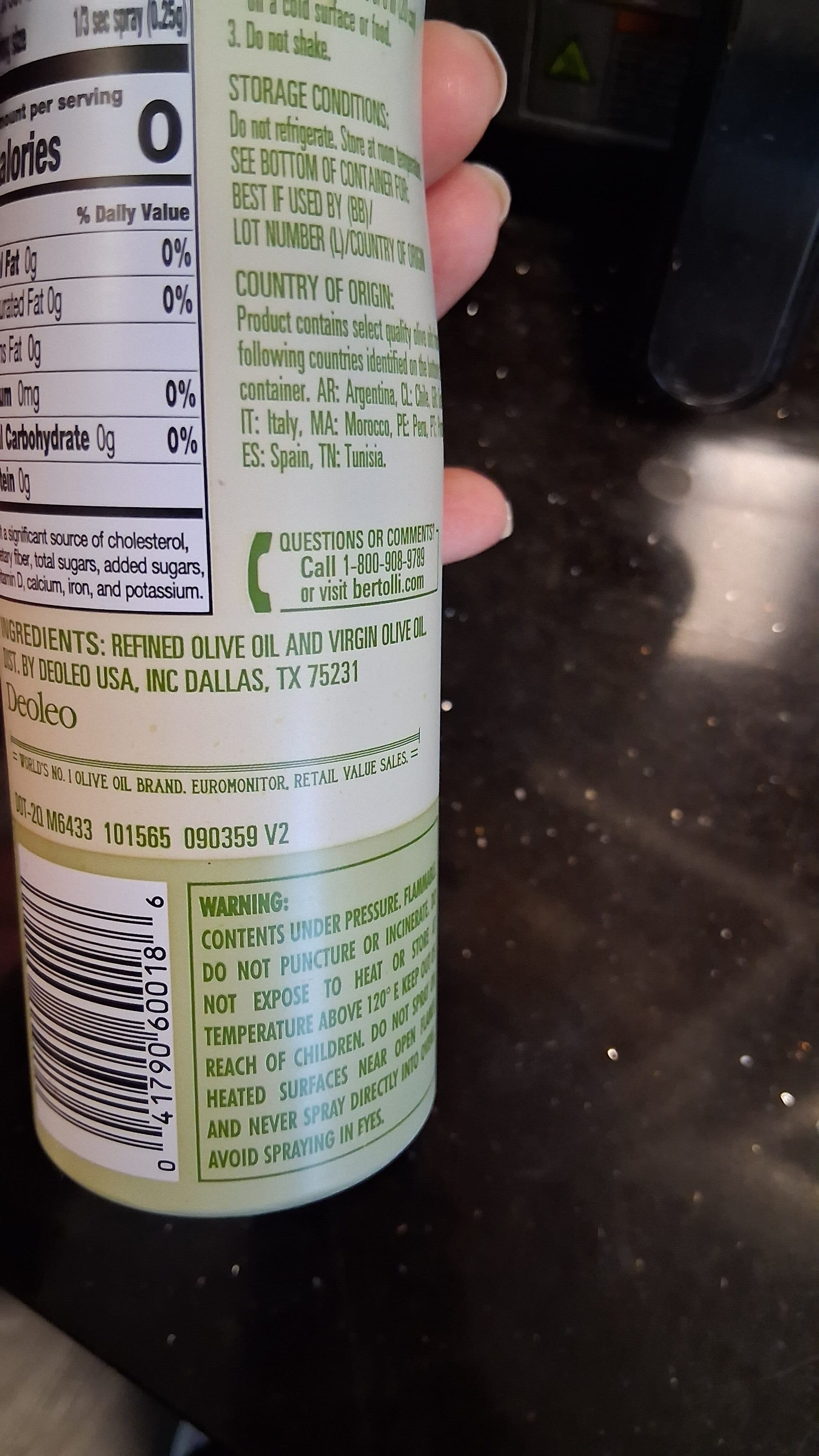 Bertolli 100% Extra Light Tasting Olive Oil Spray packshot