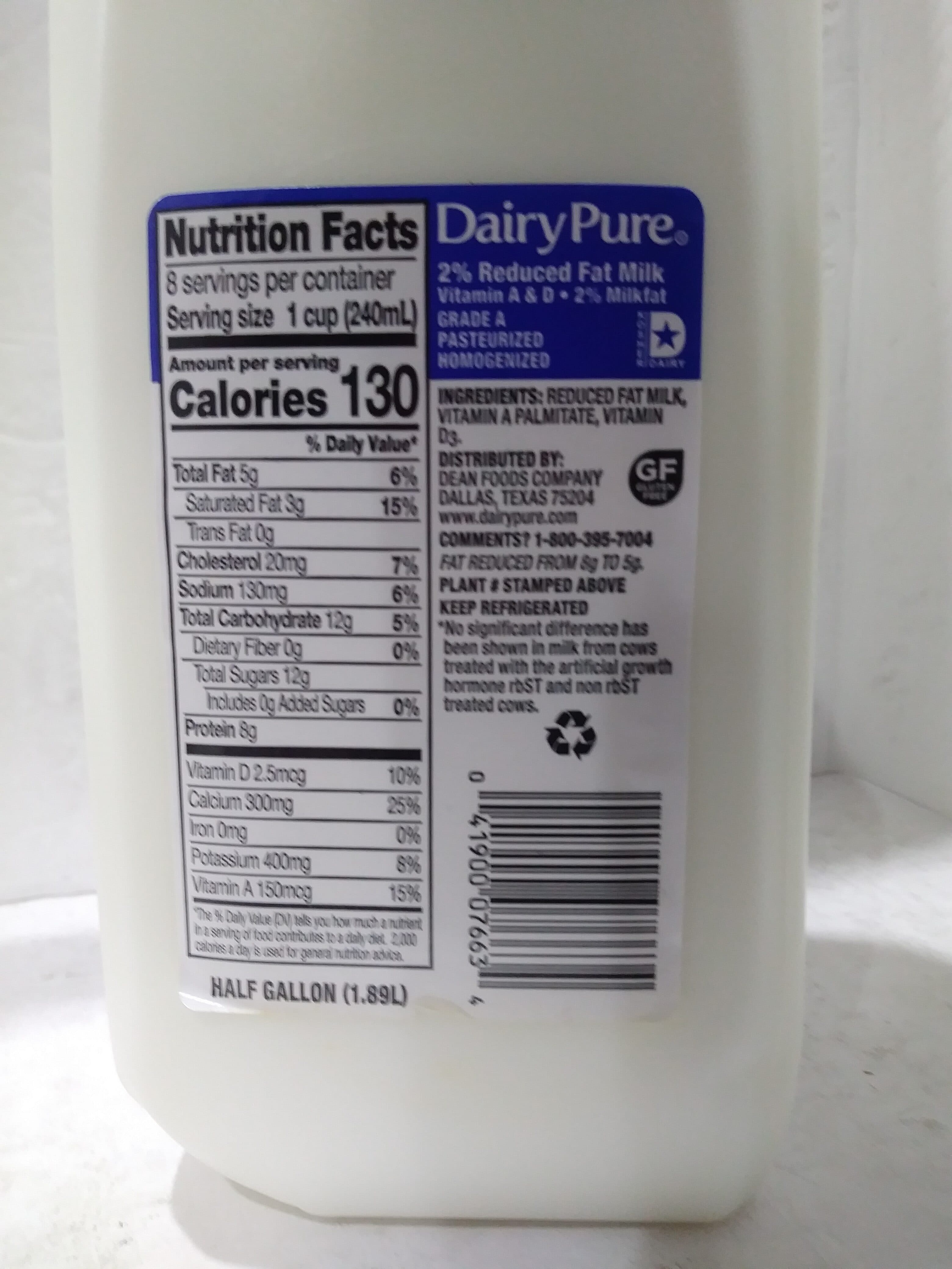 Dairy Pure 2% reduced fat milk packshot