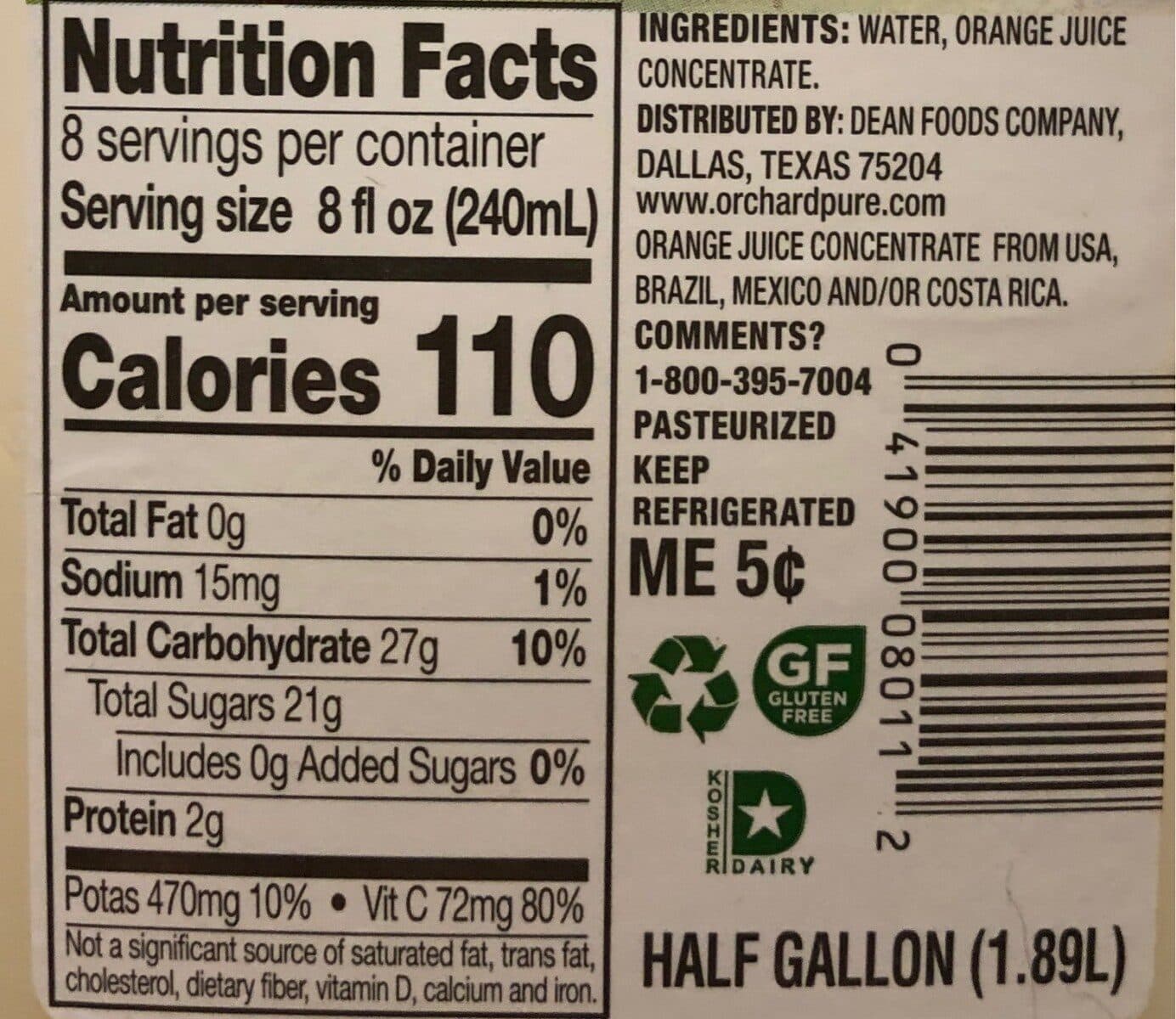 Dean's Country Fresh 100% orange juice from concentrate, orange packshot