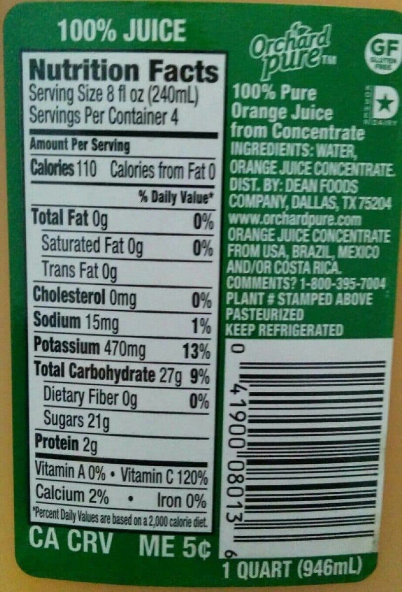 Dean Foods Company 100% orange juice packshot