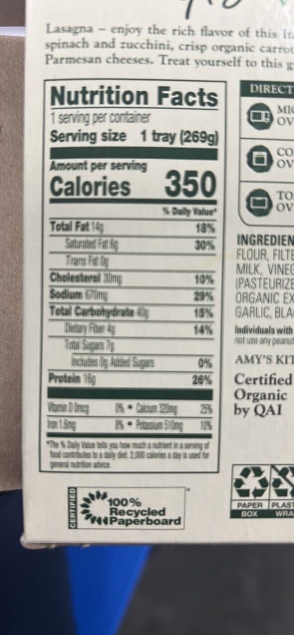 Amy's Vegetable Lasagna packshot