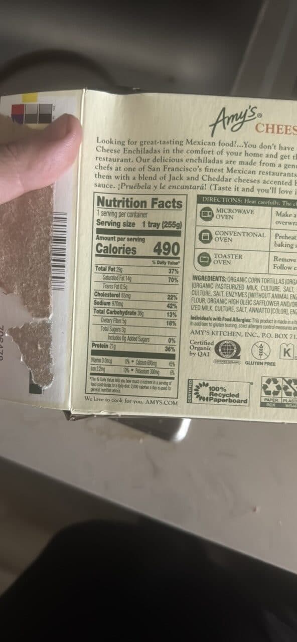 Amys Cheese enchilada packshot