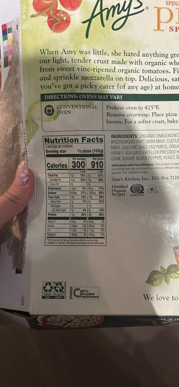 Amy's Pizza Spinach packshot