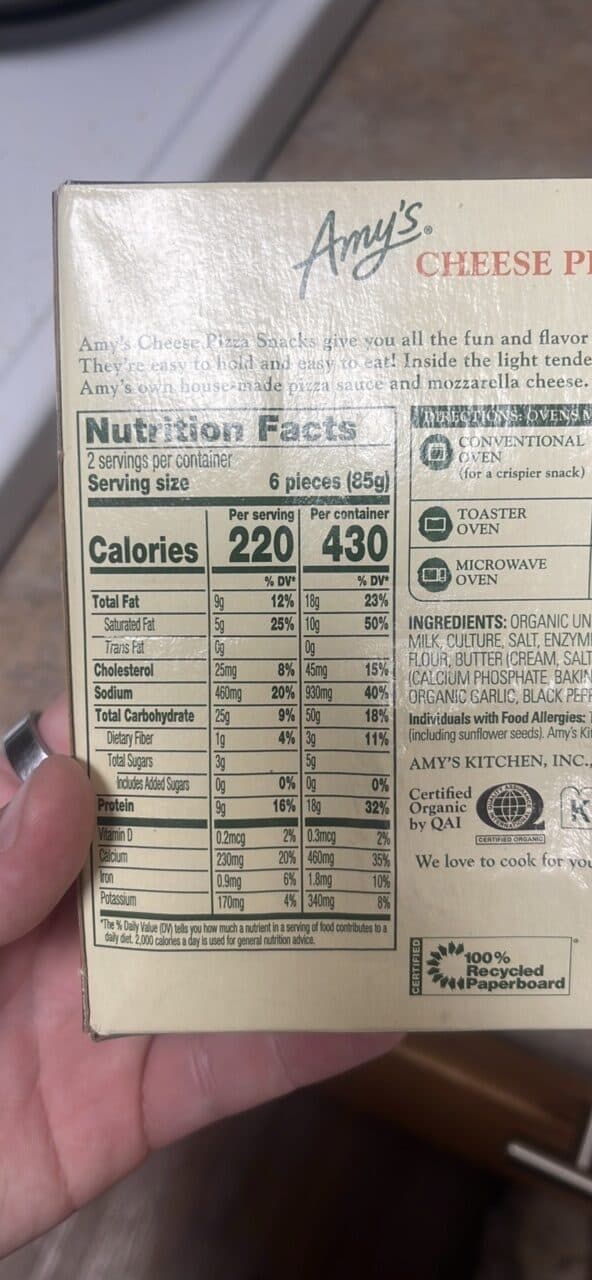 Amy's Cheese Pizza Snacks packshot