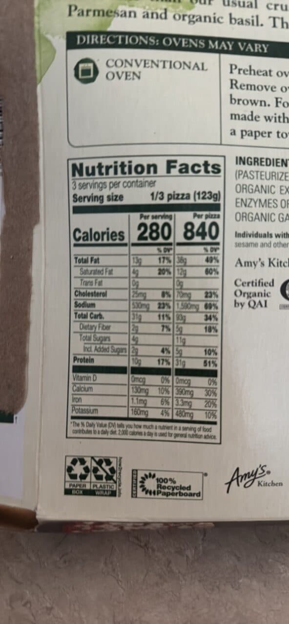 Amy's Pizza Margherita packshot