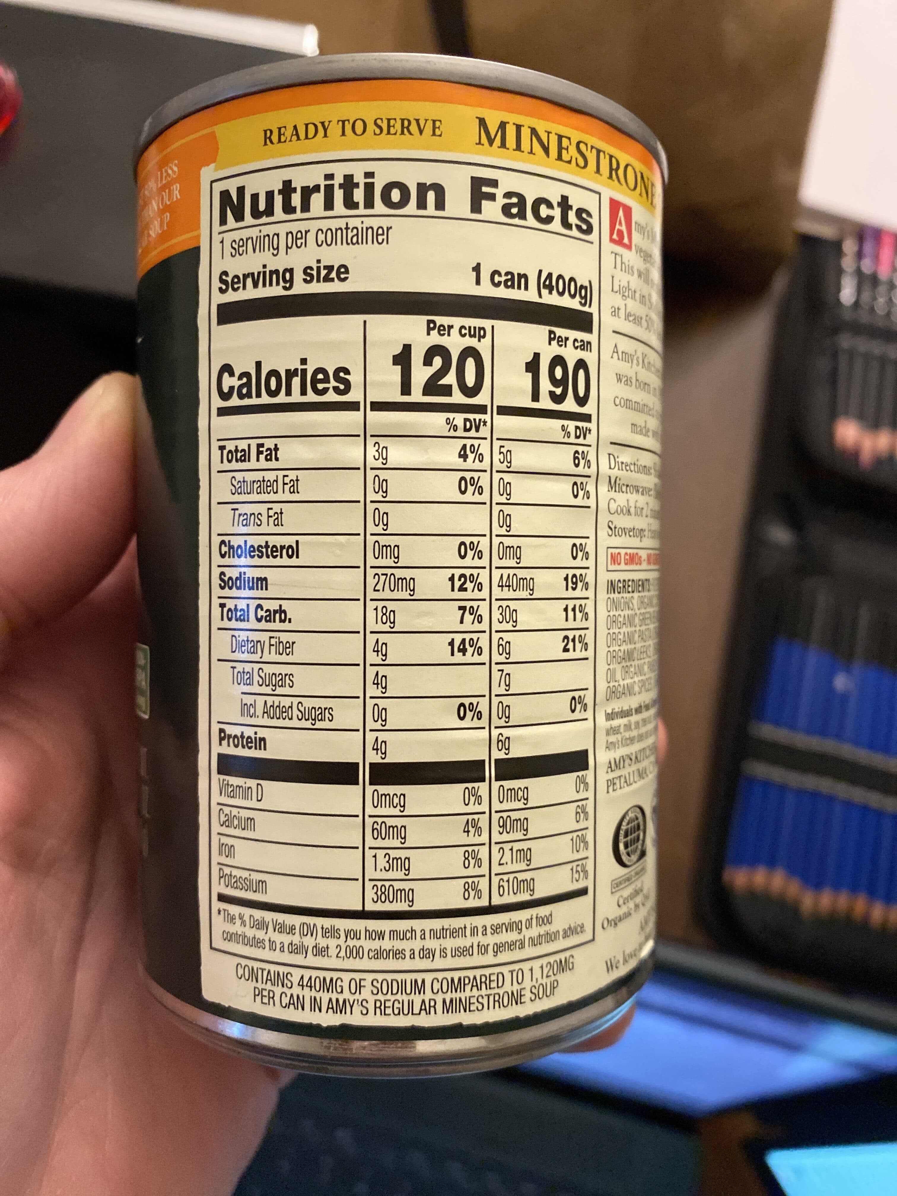 Amy's Organic Minestrone Soup (Light in Sodium) packshot
