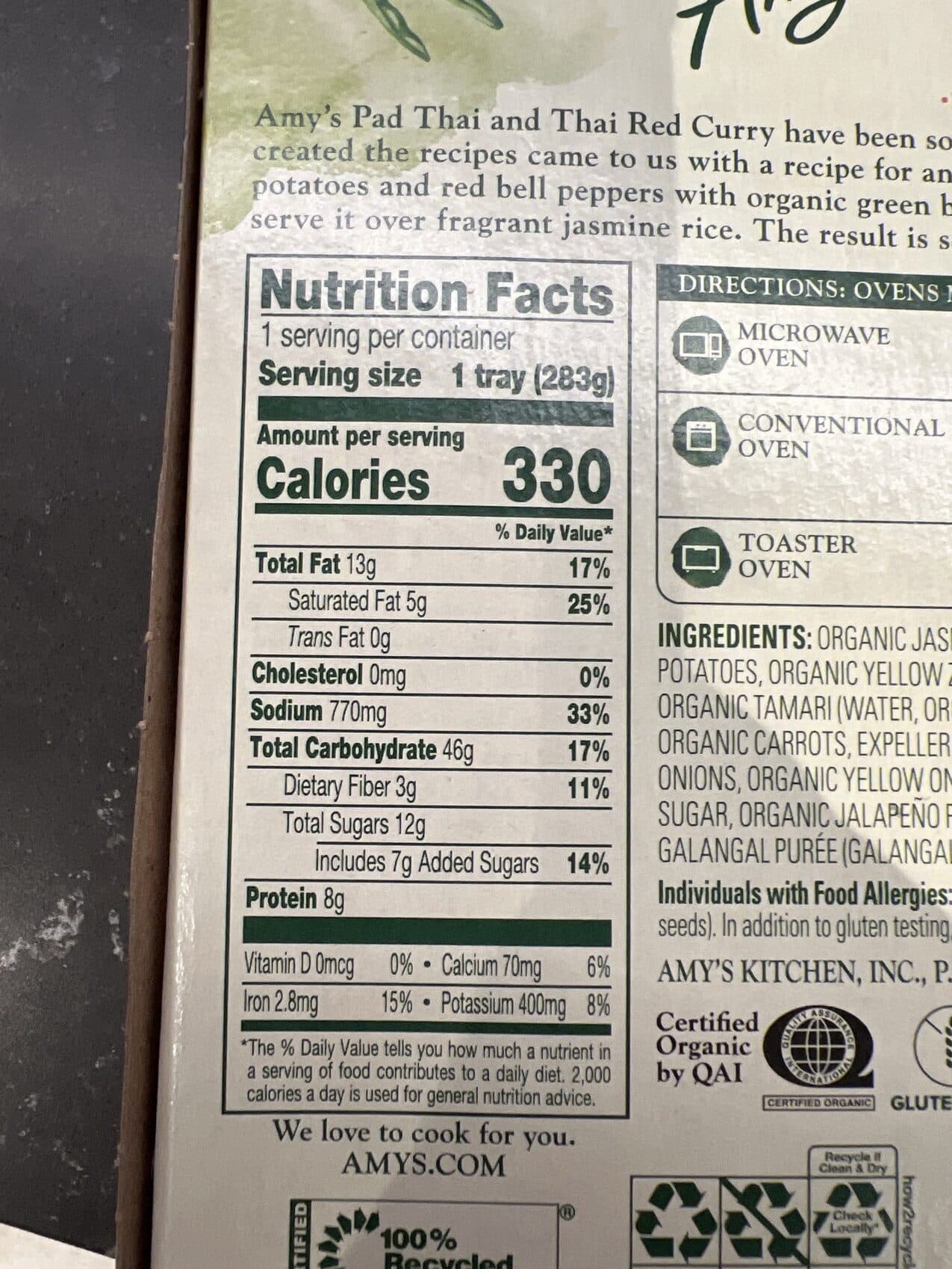 Amy's THAI GREEN CURRY packshot