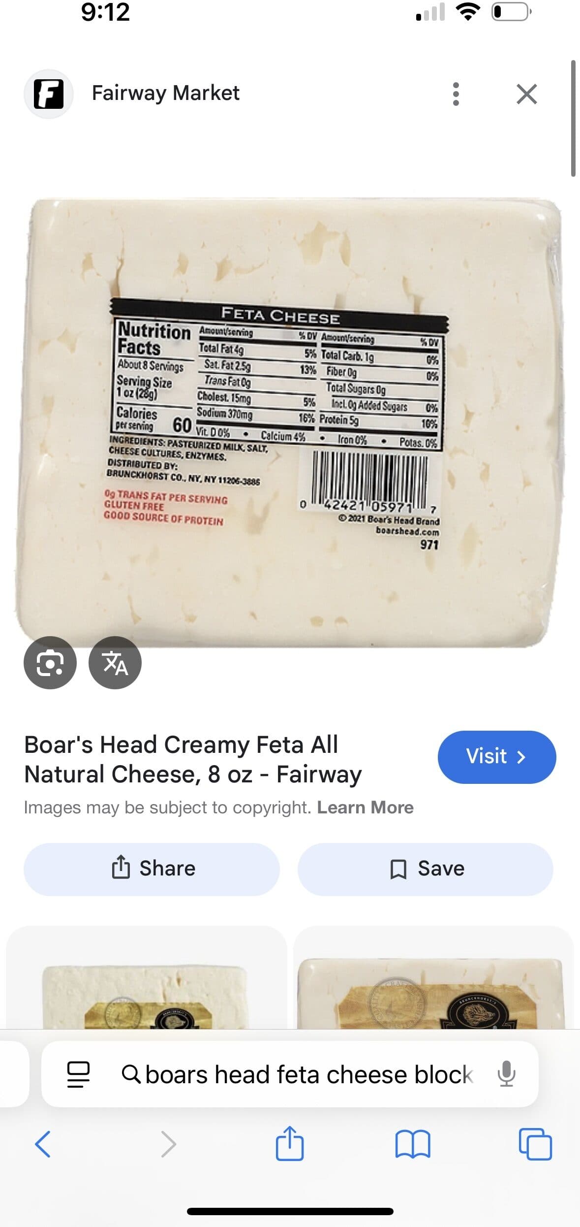 Boar's Head Feta Cheese packshot