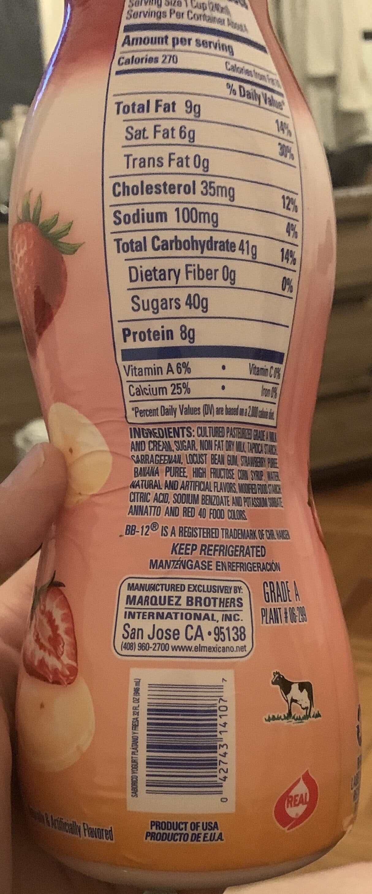 El Mexicano Strawberry Banana Drinkable Yogurt packshot