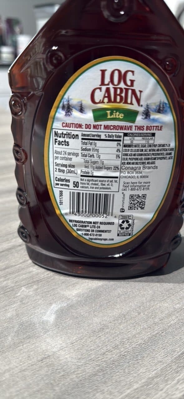 Log Cabin Lite Reduced Calorie Syrup packshot