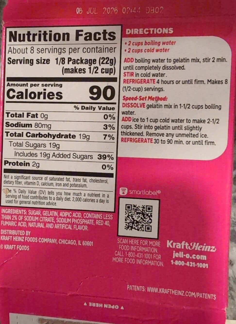 Jell-O Gelatin Dessert, Raspberry packshot