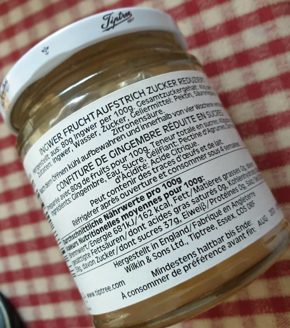 Tiptree Ginger Reduced Sugar Jam packshot