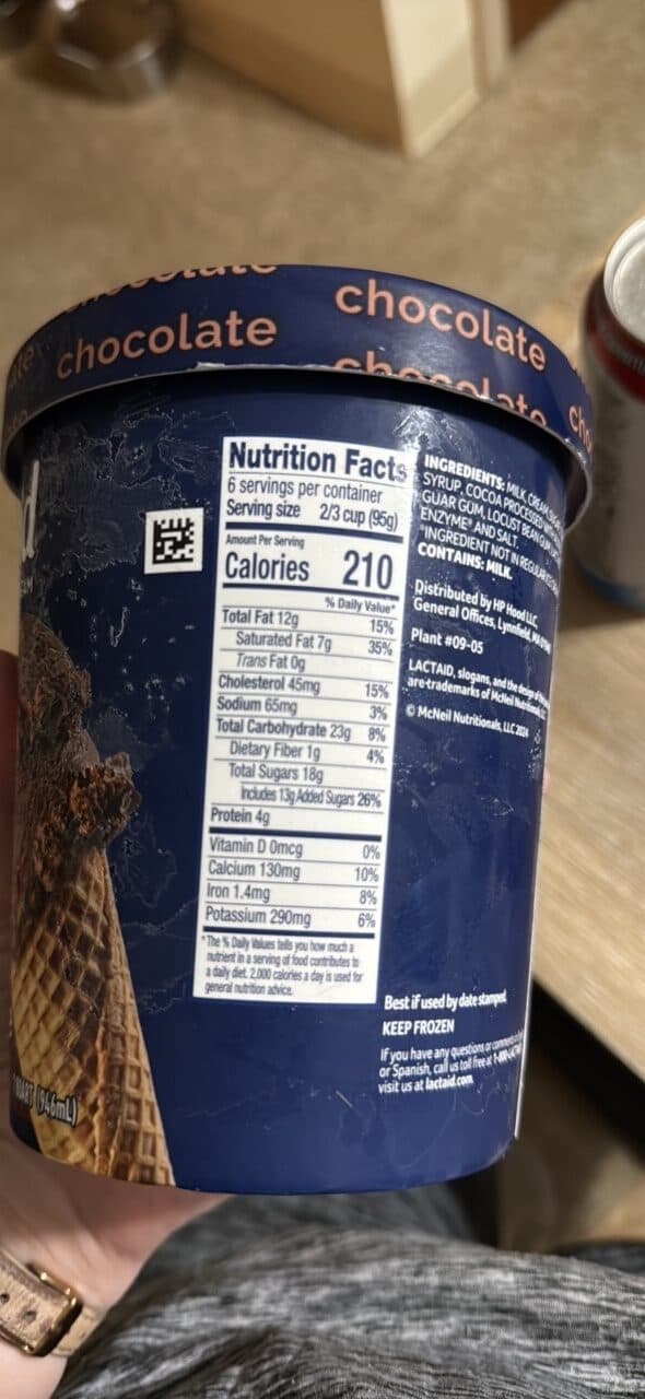Lactaid chocolate lactose free ice cream packshot